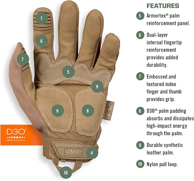 Mechanix Wear: M-Pact Tactical Gloves with Secure Fit, Touchscreen Capable Safety Gloves for Men, Work Gloves with Impact Protection and Vibration Absorption (Brown, Large)