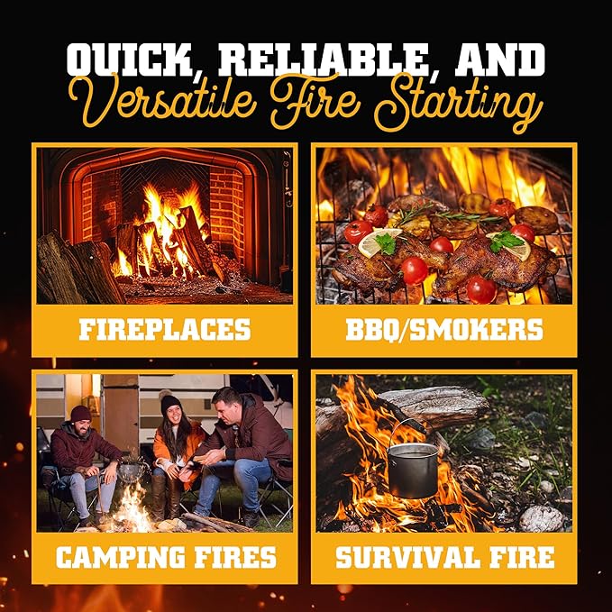 Fire Starter Kit - Natural Wood Fiber Tinder, Water-Resistant Fire Starters for Campfires, Survival Fire Starter, Fire Starters for Grill, Fire Starters for Survival - 3 Pack