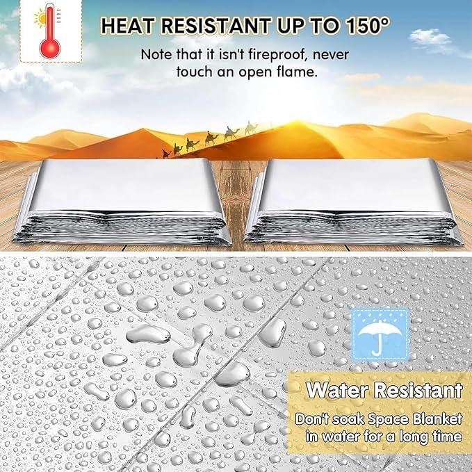 Emergency Survival Blanket, Mylar Thermal Blanket, Gigantic Space Blanket 82" x 63" (2)