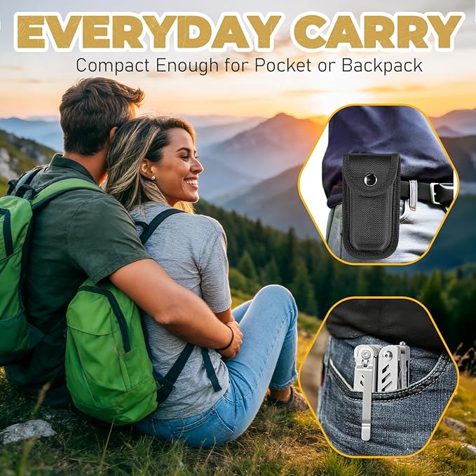 Upgraded 18-in-1 Multitool Pliers, Heavy Duty Stainless Steel Multi-Tool with Spring-Loaded Pliers & Safety Lock, EDC Survival Gear with Fire Starter for Outdoor Camping, Hiking, Gifts for Men