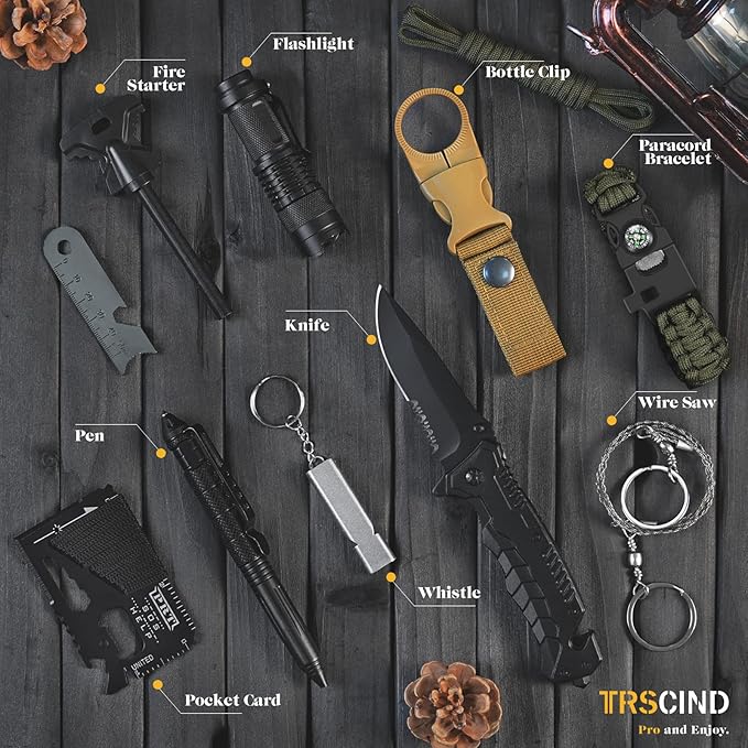 Gifts for Men Dad Husband - Fathers Day, Anniversary Birthday Gifts Idea for Him Boyfriend Man- Survival Kit 14 in 1, Survival Gear and Equipment, Fishing Hunting Camping Accessories, Cool Gadgets