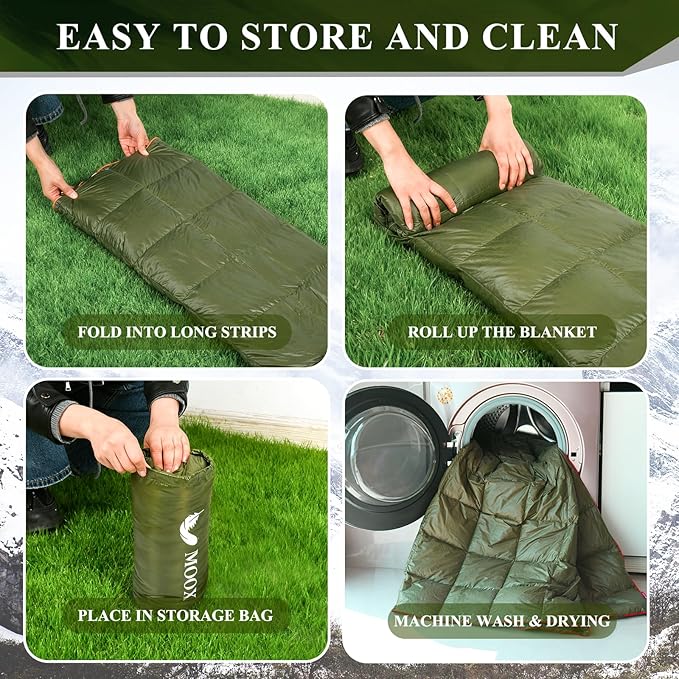 Down Camping Blanket - Packable Down Camping Quilt Backpacking Lightweight Waterproof Outdoor Hiking Stadium Warm Puffy Sleeping Bag 55"x79" Water Resistant Camp Travel Blanket, Green Orange