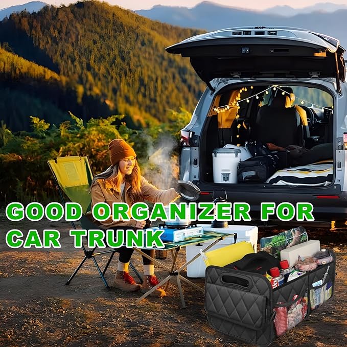 Car Trunk Organizer, Multi-Compartment Auto Trunk Storing Bag with Pockets, Collapsible Organizer and Storage for Sedans, SUVs, Trucks, Universal Interior Car Accessories (Black)