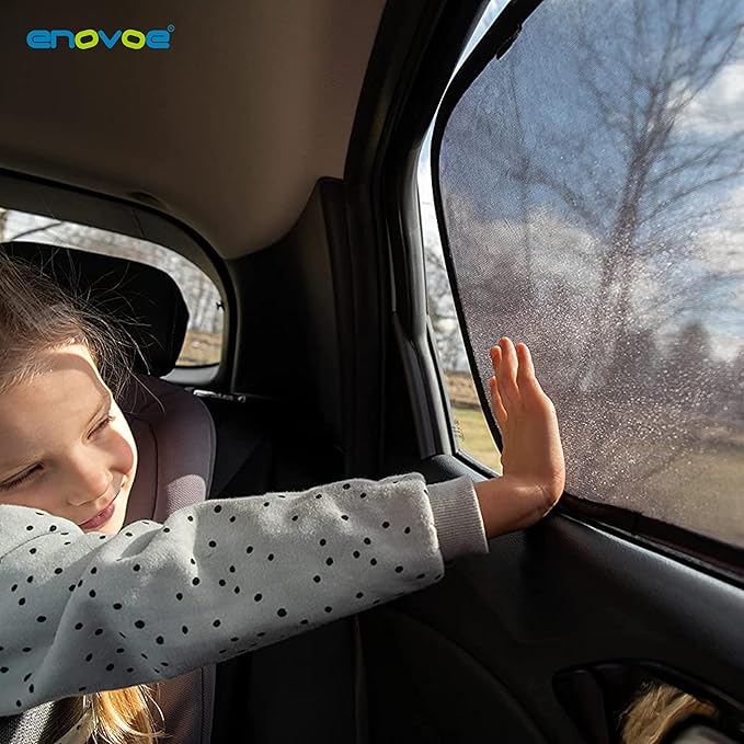 Enovoe Car Window Shades for Baby - (4 Pack) - Medium - 19" x 12" - Cling Car Sun Shade for Windows - Sun, Glare and UV Rays Protection for Your Child