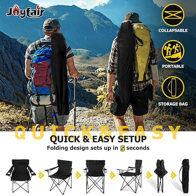 Joyfair Portable Camping Chair, Outdoor Lawn Folding Chairs for Adults, Heavy Duty Large Foldable Chairs for Beach, Fishing, Tailgating and More Outdoor Sport, Carry Bag & Cup Holder