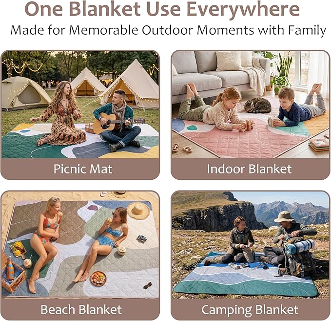 Exclusivo Mezcla Waterproof Picnic Blankets 60x80 Inch, 3 Layer Extra Large, Sandproof and Foldable Outdoor Blanket for Beach Camping, Park and Travel