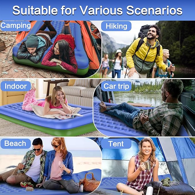 Double Sleeping Pad for Camping, Extra Thick 5 Inch Self-Inflating 2 Person Camping Mattress,with Built-In Foot Pump, Insulated Inflatable Trampoline Mat for Backpacking, Hiking, Tents & Winter