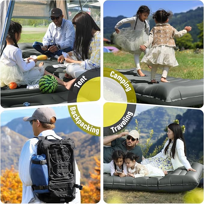 Myxslop Inflatable Camping Sleeping Pad with Pillow, 5" Extra-Thick Ultralight Inflatable Sleeping Mat with Built-in Pump, Camping Air Mattress Compact for Backpacking Hiking Trap Traveling (Grey)