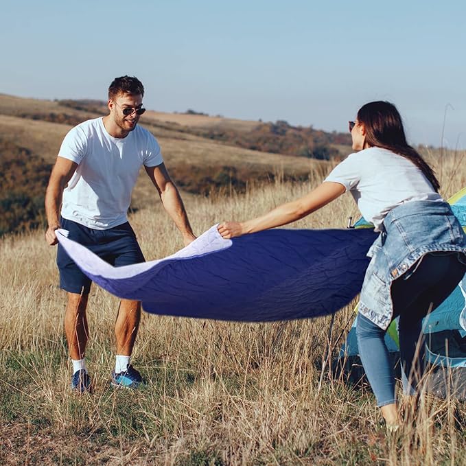 Large Outdoor Waterproof Blanket Extra Thick Fleece Stadium Blanket for Camping, Car, Pet, Picnics - Windproof, Wearable, Machine Washable 80" x 58" (Blue Purple)