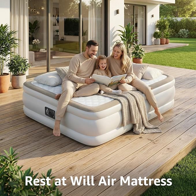 YENING Foam Full Size Air Mattress with Built in Pump Raised Double Blow up Bed Inflatable Camping Airbed 18 Inch Tall