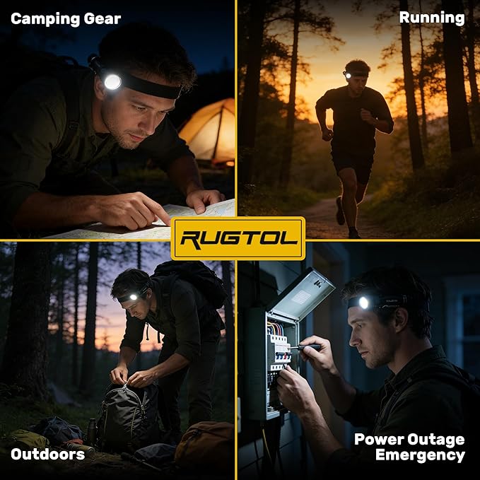 Rugtol Headlamp, USB C Rechargeable Battery Powered Head Lamp LED Flashlight with Clip Magnetic Base, 1000 Lumens Zoomable Aluminum Headlamp IPX4 Waterproof for Hard Hat Working Running Hiking
