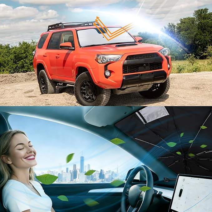 Windshield Sun Shade Umbrella Fit for Toyota 4Runner 2010-2024 2025 Accessories Foldable Front Window Sunshade Sun Protection Keeps Car Cool