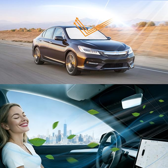 Windshield Sun Shade Custom Fit for 2013 2014 2015 2016 2017 Honda Accord Accessories Foldable Sunshade Sun Blocker Protect Car from Sun Rays & Heat Damage Keep Car Cooler