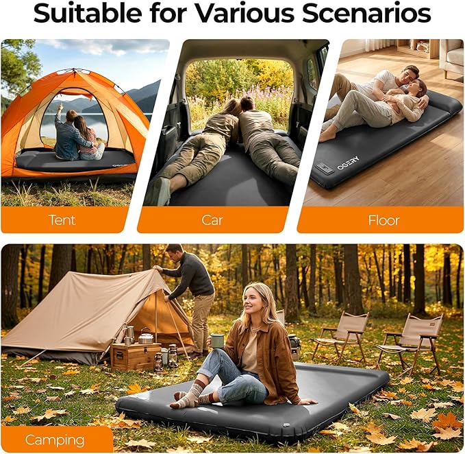 OGERY Self Inflating Sleeping Pad with Electric Pump, 3.15" Ultra-Thick Memory Foam Camping Pad, 4 Season Camping Mattress Pad with Built-in Pillow, Camping Essentials Gear for Tent Travel Car Double