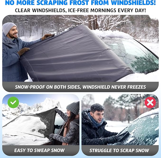 Autovir Truck Windshield Cover for Ice and Snow, SUV Snow Cover, Frost Cover Gives Protection from Snow and Ice, Car Cover for Snow, Winter Car Accessories | XX-Large (75" x 43")