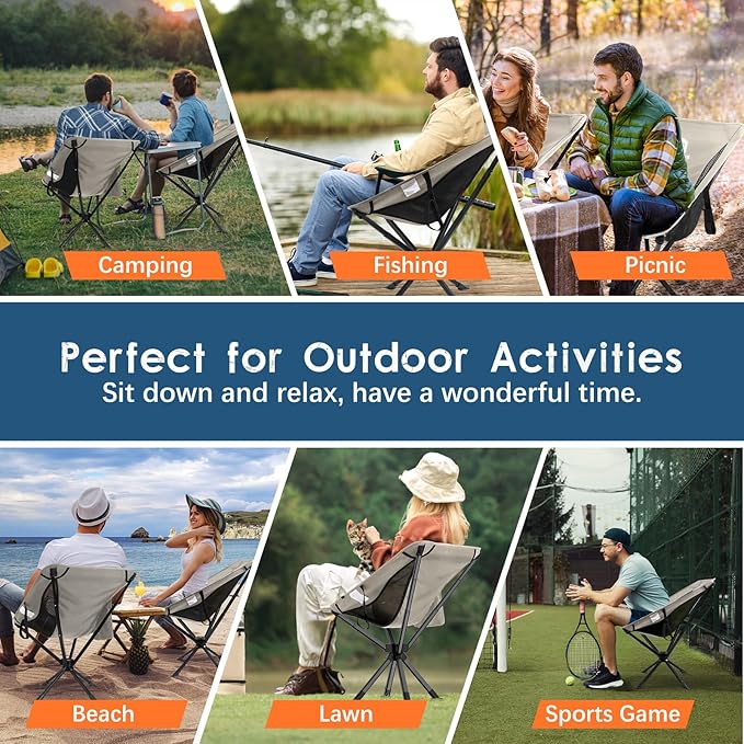 Raynesys Portable Camping Chair 2 Pack, 8 Seconds Quick Setup Folding Camping Chair, Flexible 360° Rotation, 3.8Lb Lightweight Travel Chairs for Easy Carry to Hiking, Sporting, Beach, Khaki
