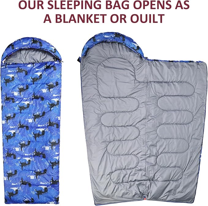 Kids Sleeping Bags - Camping Sleeping Bags with Carry Bag - Compact Sleeping Bag for Hiking, Backpacking 3 Season Warm & Cool Weather, Lightweight Waterproof Outdoor Travel for Boys Girls