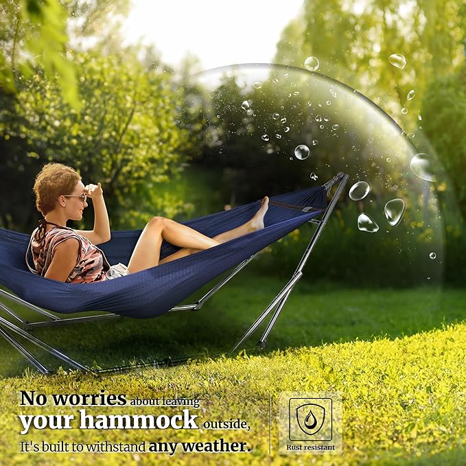 Tranquillo Adjustable Hammock Stand, Collapsible Camping Hammock, 650 lbs Capacity Deluxe Double Hammock Stand for 2 Persons, Portable Everywhere Easy Assembly Non-Slip and Noise-Free, Aegean