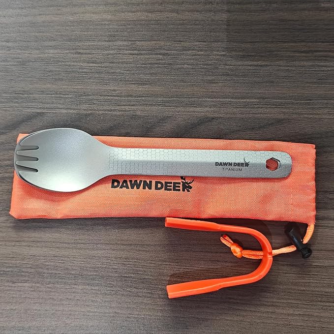 3 in1 Titanium Ultralight Cutlery Set, Long Handle Spoon and Spork, Camping tong, Travel Utensils with Bag (16CM)