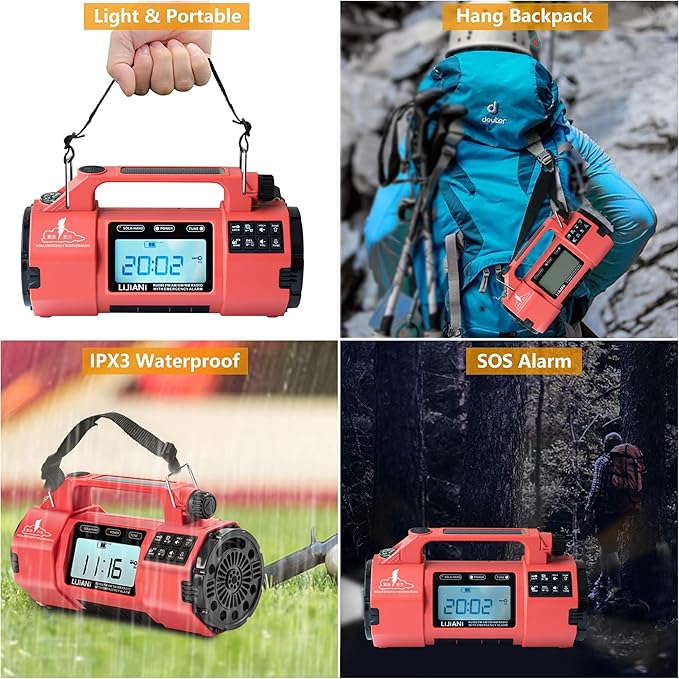 Emergency FM/AM/SW Weather Radio, Big Flashlight/Speaker,Type-C,Sleep Timer Alarm Clock, Solar Hand Crank Charge, 5000mAh Replaceable Battery,Cell Phone Charger Hurricane Survival kit