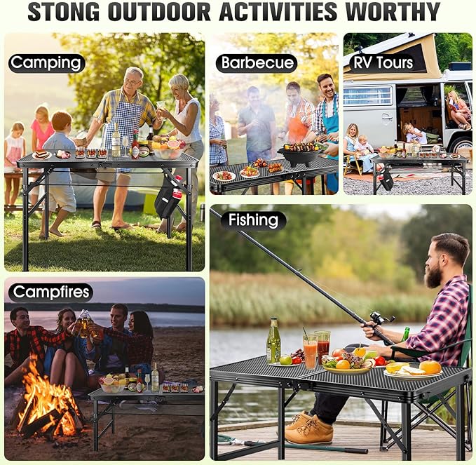 Ciavca Upgraded Folding Grill Table - Metal Portable Camping Table, 2 Height Adjustable Max 22", Lightweight Foldable for Outside BBQ 24"x15.8"