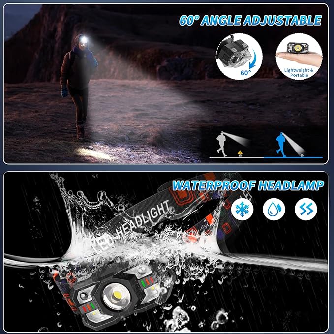 Staaricc Headlamp Rechargeable, LED Headlamp with Red Light, 2Pack Headlamps for Adults, Head Lamps LED Rechargeable, Headlight Motion Sensor, Head Lights for Forehead Hardhat Running Hunting Camping