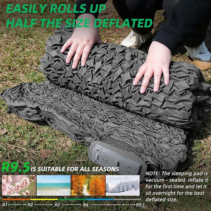 Self Inflating Sleeping Pad with Electric Pump, 3.15" Ultra-Thick Memory Foam Camping Sleeping Mat with Pillow, 9.5 R-Value Insulated Camping Pad Mattress for Travel Car Tent (Grey-4Inches)