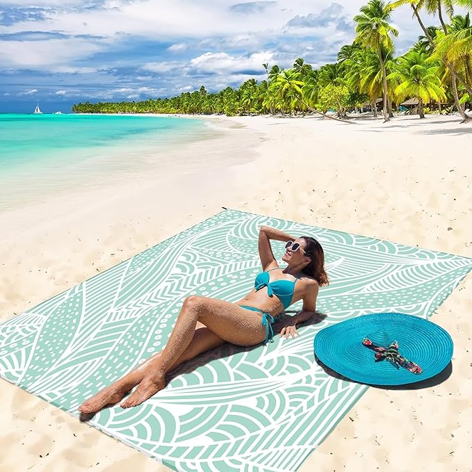 HIHOHO Beach Blanket Waterproof Sandproof Extra Large Beach Mat 79" X 83"/120"x108"for 1-8 Adults Quick Drying Durable Outdoor Picnic Mat for Beach Travel Camping Hiking