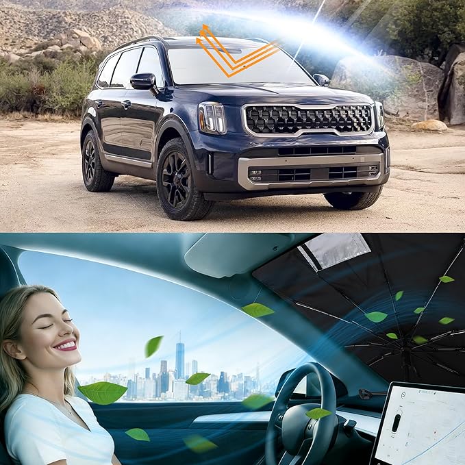 Windshield Sun Shade Umbrella Fit for 2020 2021 2022 2023 2024 2025 Kia Telluride Accessories Sunshade Shield Blocker Fodable Sun Visor Protector