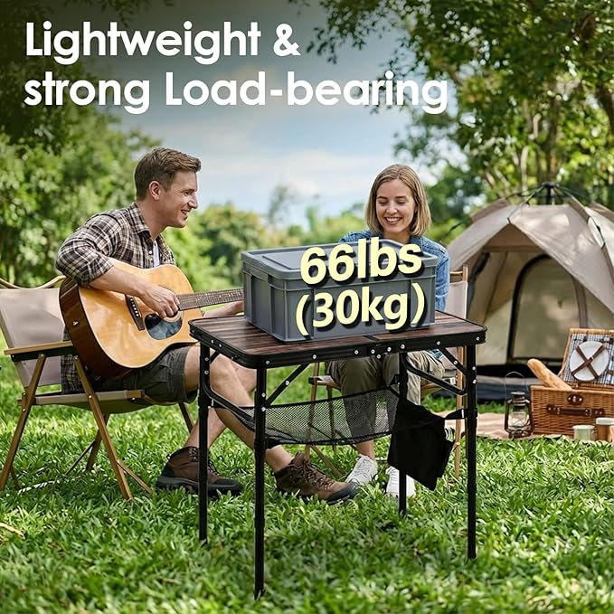 Folding Picnic Table 2ft Portable Camping Table with Extra Cloth Pouch Adjustable Heights Lightweight Aluminum Small Outdoor Card Table for Outside Indoor Camp Cooking BBQ