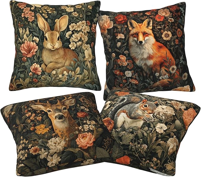 Vintage Animals Throw Pillow Covers 18 X 18 Inch Set of 4 Decorative Cushion Cover Home Decor for Sofa Chair Couch Bedroom Living Room