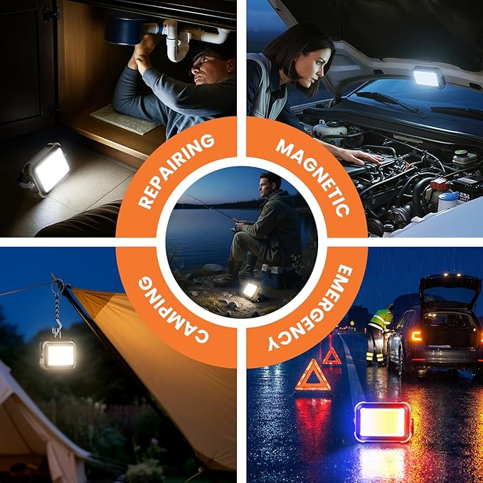 Solar Rechargeable Camping Light,Portable Bi Color 3500K-6500K Dimmable Panel Photography Lighting,3000 lumens m Small Led Work Light with 3600mAh Battery for Vlog Recording,Emergency,Mechanic,Outdoor
