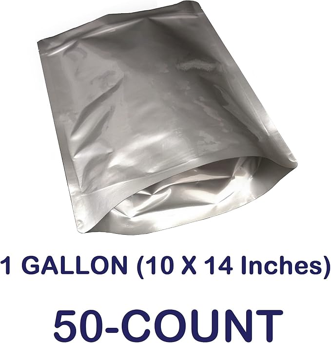 7 Mil Zip Top Mylar Bags Stand Up Gusseted Pouch in Multiple Sizes (50, 1 GALLON 10 x 14 inch)