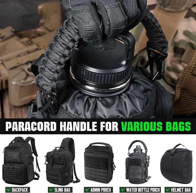 Tactical Paracord Handle,9-core Weaving Paracord Strap for Bag Strap Replacement,Molle Attachment with Metal/Plastic Clips for Backpack Sling Bags Water Bottle Holder