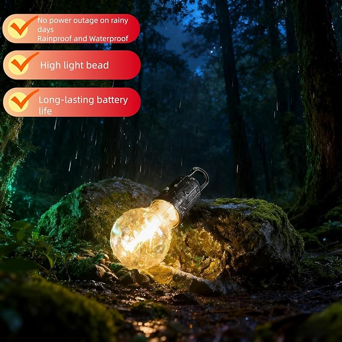 Portable LED Camping Lantern,Hang Anywhere Hook, USB-C Rechargeable, 3 Brightness Modes, Water Resistant for Emergency, Tent, Hiking, Power Outage& Outdoor (Black 1PCS) (T01)