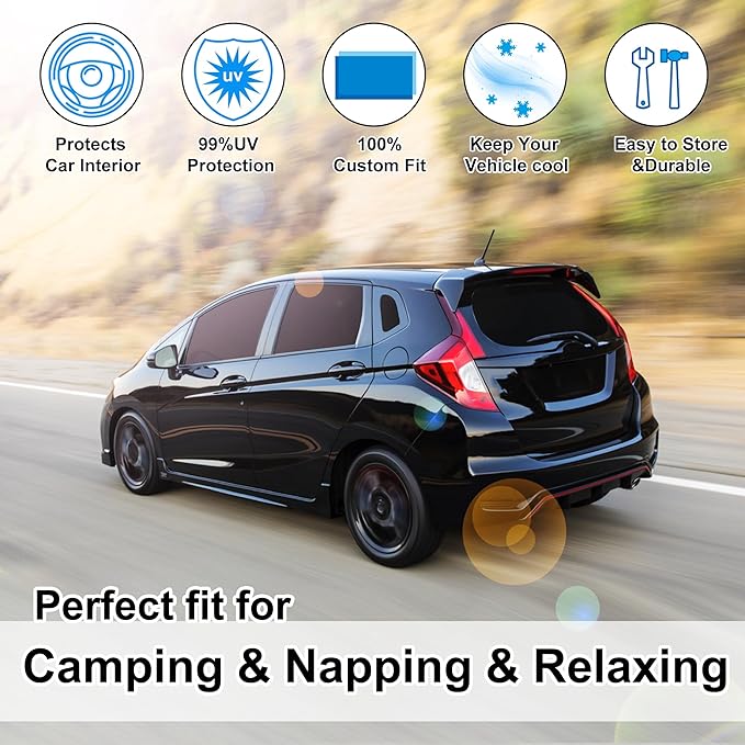 10PCS Windshield Sun Shade Custom Fit for 2015-2020 Honda Fit Accessories Foldable Sunshade Side Rear Window Shade Cover Full Set Privacy Protection Keeps Car Cool