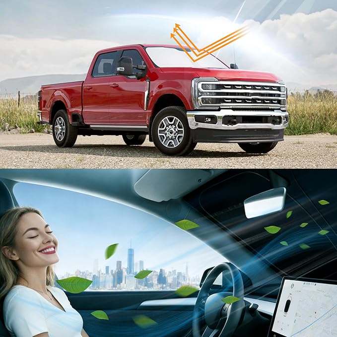 Windshield Sun Shade Custom Fit for 2017-2022 Ford Super Duty F250 F350 F450 F550 Accessories Front Window Sunshade Keep Car Cooler