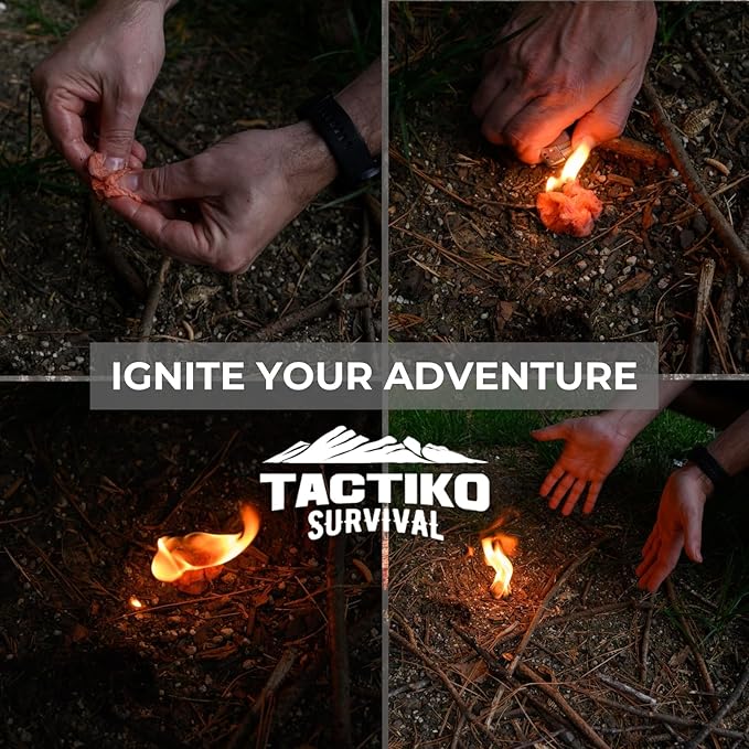 Tactiko Camping Fire Starter – Waterproof Survival Fire Starter for Wet Wood & Emergency Kits – 5 Minute Burn Time, 50 Uses, 60g – Lightweight Campfire Accessory for Hiking & Backpacking
