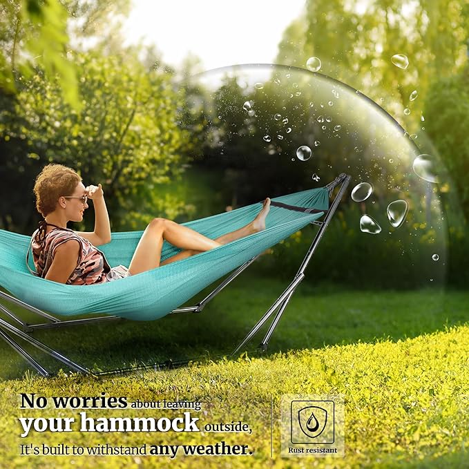 Tranquillo Adjustable Collapsible Hammock with Stand β Picnic Hammock Stand and 2 Layered Polyester Hammock Net for 2 Persons with Carry Bag, Sky