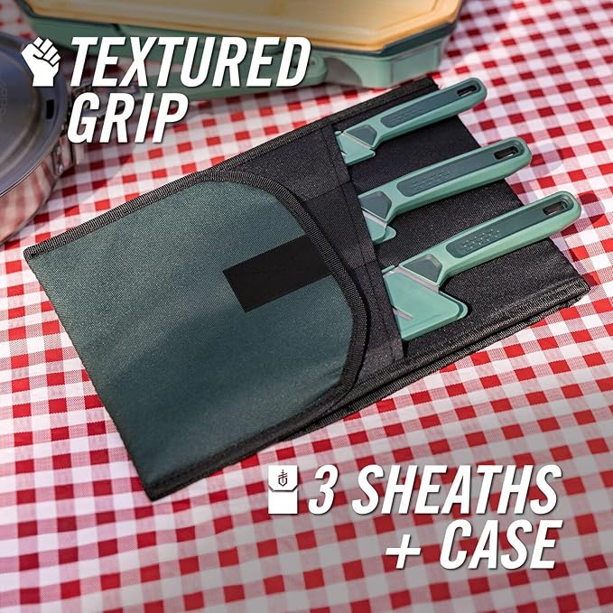 Gerber Gear ComplEAT Knife Set - Camp Cutting Set with Paring Knife with Sheaths, Serrated Utility & Chef's - Dishwasher-Safe