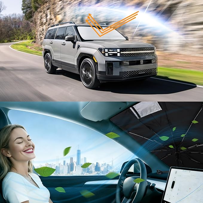 Windshield Sun Shade Custom Fit for 2024-2026 Hyundai Santa Fe Accessories Foldable Sunshade Sun Blocker Protect Car from Sun Rays & Heat Damage Keep Car Cooler