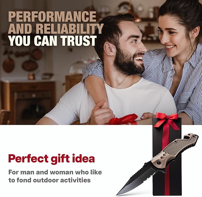 GOOD WORKER Legal Pocket Knife with 2.95” Serrated Blade, Glass Breaker, Seat Belt Cutter - EDC Sharp Folding Knives with Portable Clip - Small Tool for Tactical Camping Survival Hiking - Gifts for Men, Women