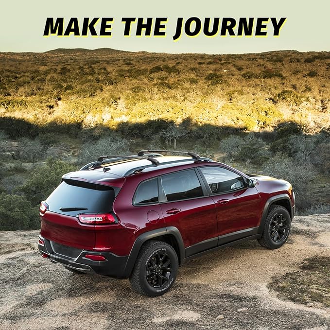 Car Roof Rack Cross Bars Compatible with 2014-2023 Jeep Cherokee (Fit for Raised Side Rails), Aluminum Lockable Roof Cross Bars for Kayak Bike Rooftop Cargo Carrier Bag Basket Luggage