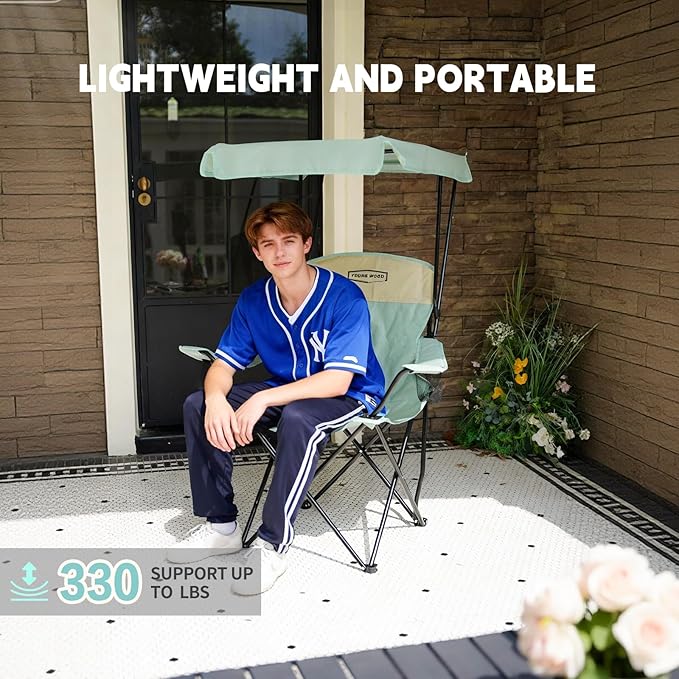 YOUNG WOOD Portable Camping Chair Beach Chair with Shade Canopy, Fold Lightweight Oversized for All, Easy to Open and Close Without Installation, Side Pocket Design for All Outdoor Activities,Blue,2p