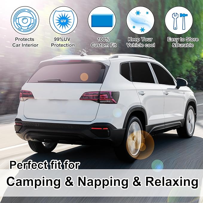 8PCS Windshield Sun Shade Custom Fit for 2021-2024 2025 2026 Volkswagen VW ID.4 Accessories Foldable Sunshade Side Rear Window Shade Cover Full Set Privacy Protection Keeps Car Cool