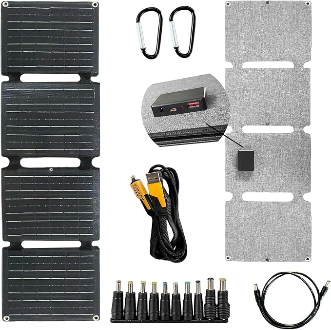 40W Solar Panel Portable Foldable, 4-Fold Solar Charger with USB QC3.0 & DC Outputs, lPx4 Waterproof Solar Panel Charger for Camping, Hiking, Portable Source, Emergency Power Outage