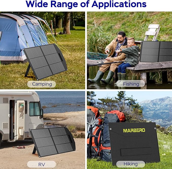 MARBERO 100W Portable Solar Panel 100 Watt Foldable Solar Panel IP68 Waterproof Charger for Power Station, USB/DC Devices 18V Output(10 Connectors) >23% High Efficiency for Camping Outdoor RV Cloudy