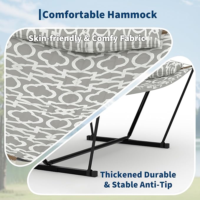 Garvee 2 Person Outdoor Hammock with Stand, Heavy Duty Portable Double Hammock with Balance Rope, MAX 450 LBS Capacity for Patio, Backyard, Garden, Beach