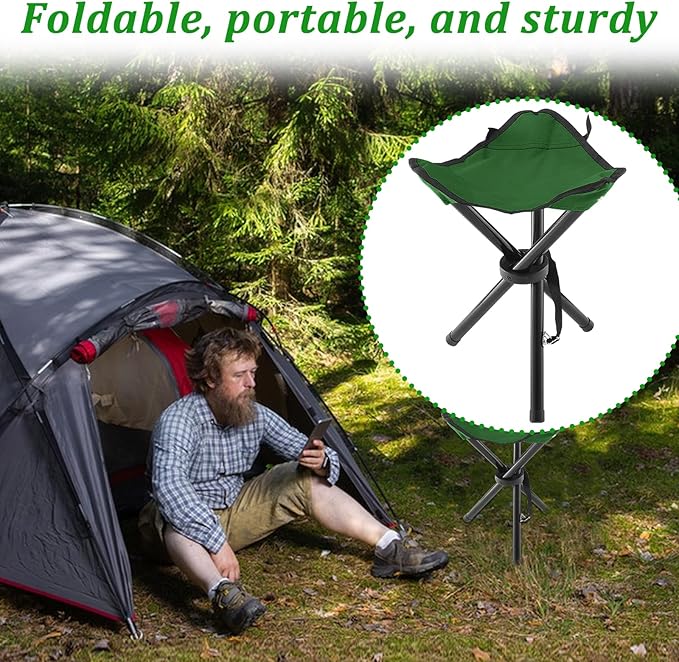 Folding Camping Stool,Portable Travel Outdoor Tripod Seat,Green Folding Camping Chairs for Camping Party Mountaineering Picnic Beach Garden Lawn