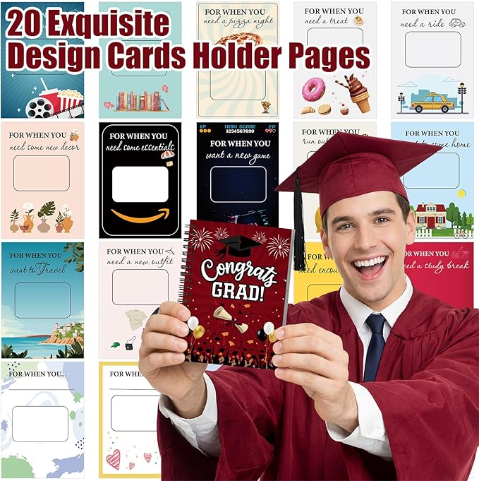 Zhanmai College Gift Card Book 7 x 5 Inch Graduation Gift Card Book 2026 College Survival Booklet Organizer Leaving Home High University School Birthday Care Package Cash Holder (Red Congrats Grad)